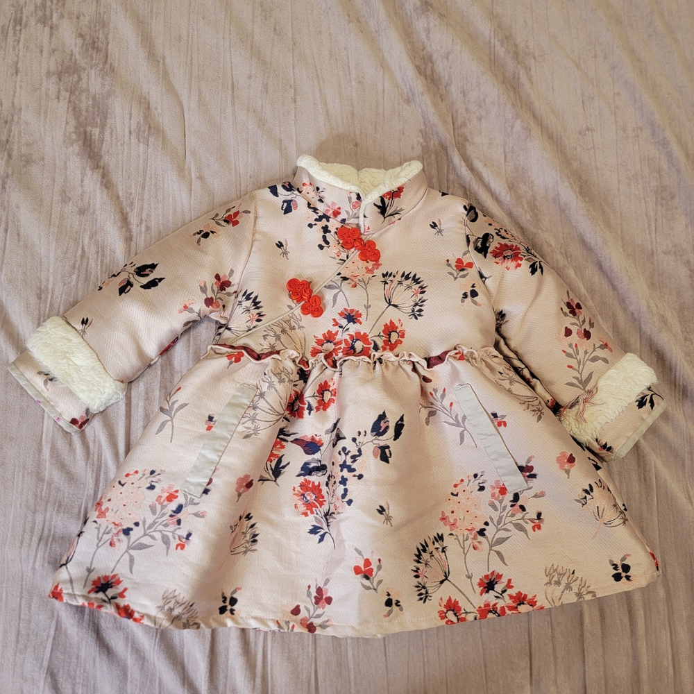 Floral Baby Dress with Red and Black Accents - Picture 2 of 9